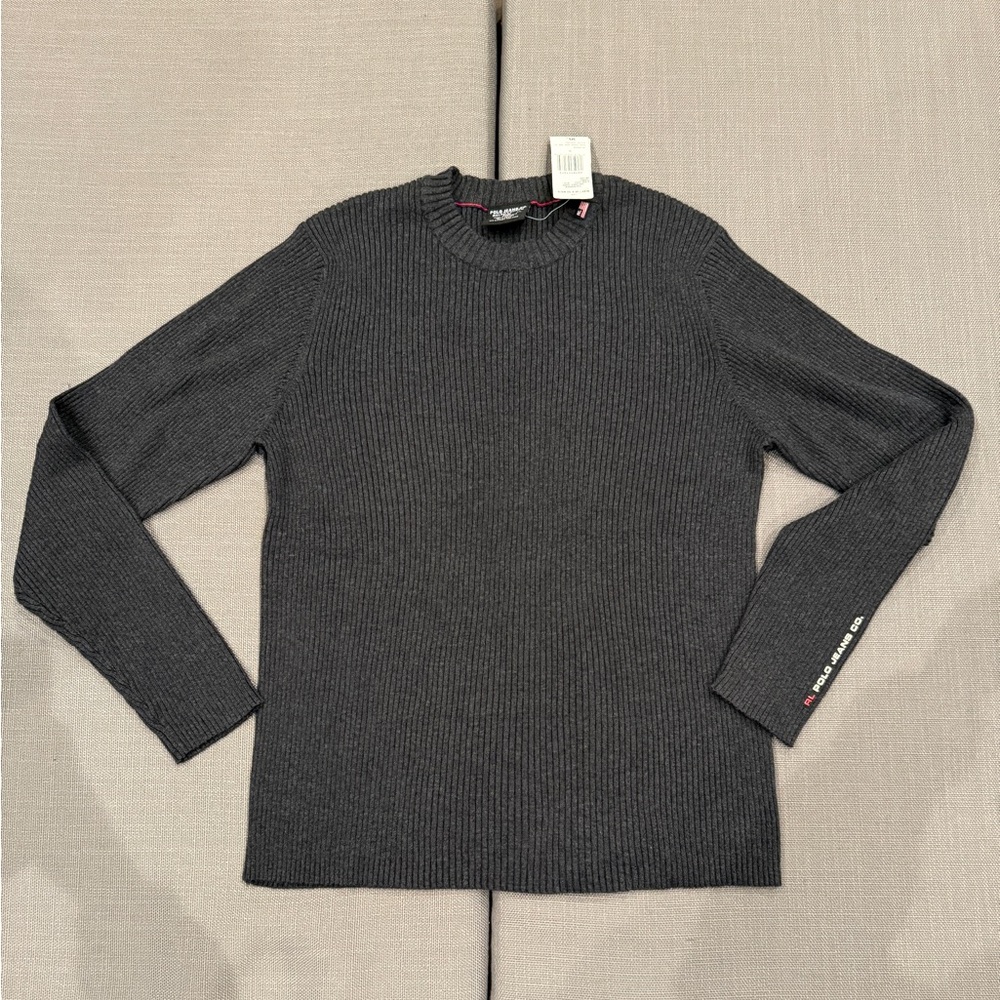 NWT Vintage Polo Jeans Mens Ralph Lauren Gray Crewneck Ribbed Knit Sweater XL